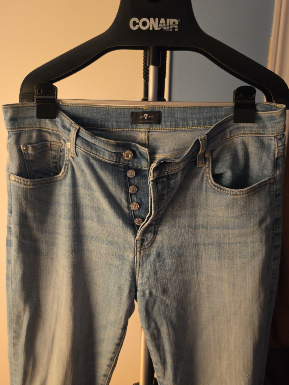 7 For All Mankind Light Blue Straight Leg Jeans with Button Fly
